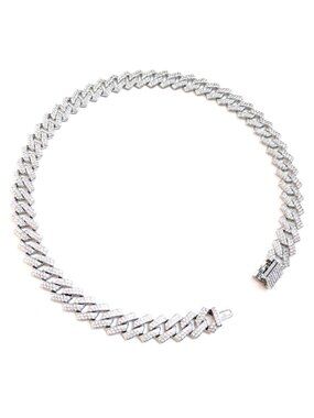Silver Iced-Out Tilted Cuban Gem Link Chain Necklace (24-inches)